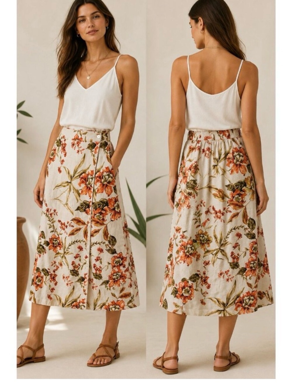Joie Linen Midi Wrap Skirt in Floral Print Size Medium - Picture 5 of 10
